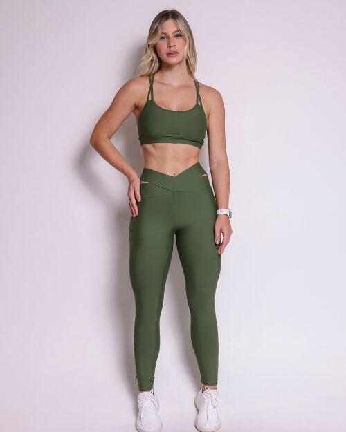Conjunto Calça Legging Básica Cós Cruzado Light + Top Lu