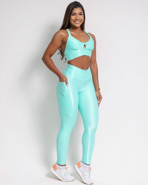 Conjunto Cal�a Legging B�sica Bolso Compress�o + Top Karol