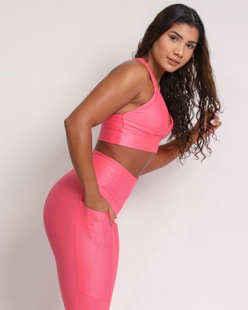 Conjunto Cal�a Legging B�sica Bolso Compress�o + Top Karol