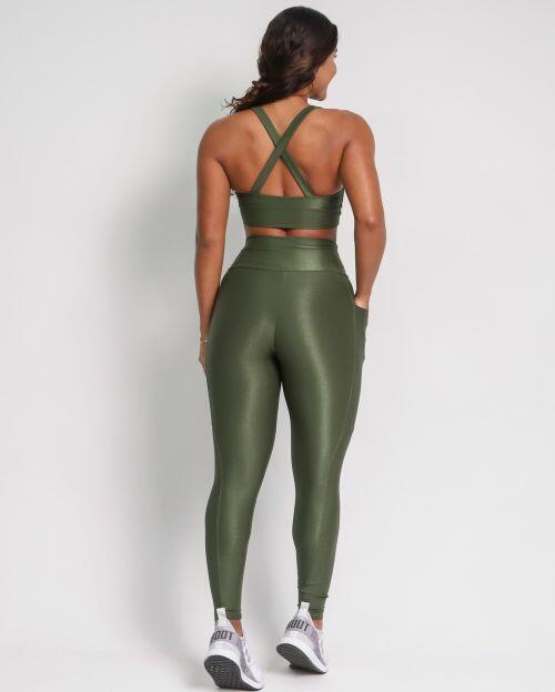 Conjunto Cal�a Legging B�sica Bolso Compress�o + Top Karol