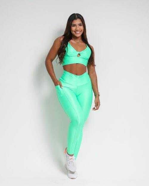 Conjunto Cal�a Legging B�sica Bolso Compress�o + Top Karol