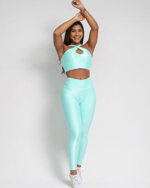 Conjunto Calça Legging Básica Compressão + Top Cruzado