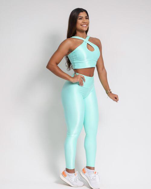 Conjunto Calça Legging Básica Compressão + Top Cruzado