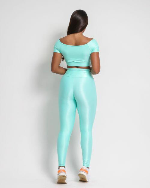 Conjunto Calça Legging Básica Compressão + Top Manguinha