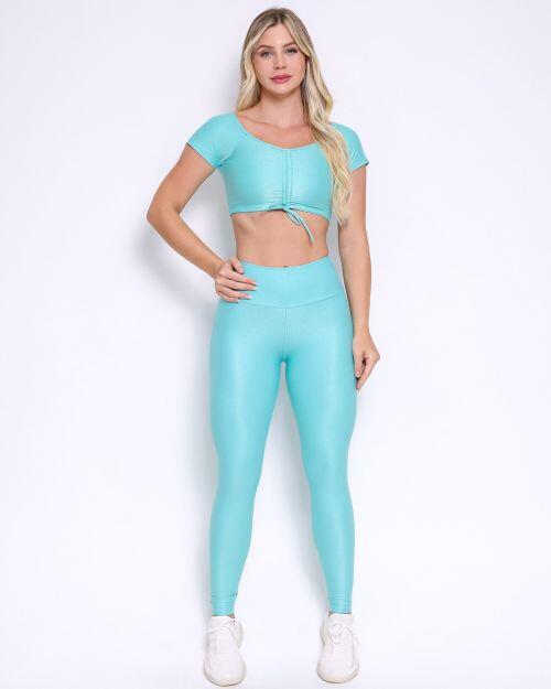 Conjunto Calça Legging Básica Compressão + Top Manguinha