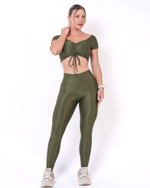 Conjunto Calça Legging Básica Compressão + Top Manguinha
