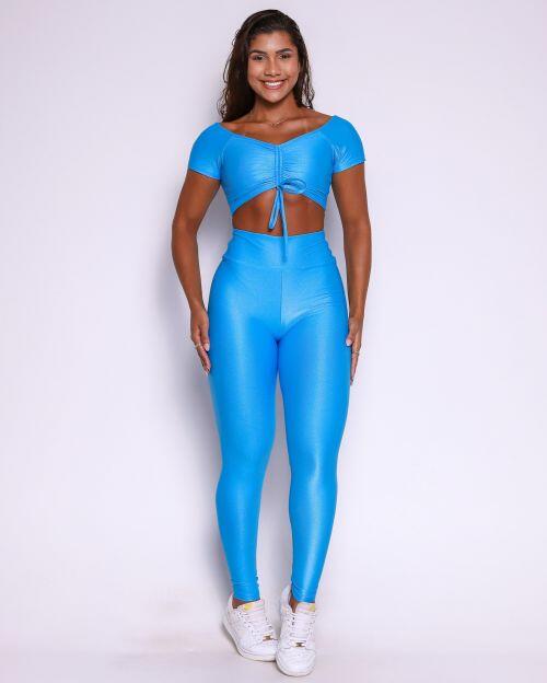 Conjunto Calça Legging Básica Compressão + Top Manguinha