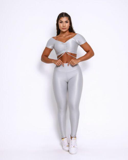 Conjunto Calça Legging Básica Compressão + Top Manguinha