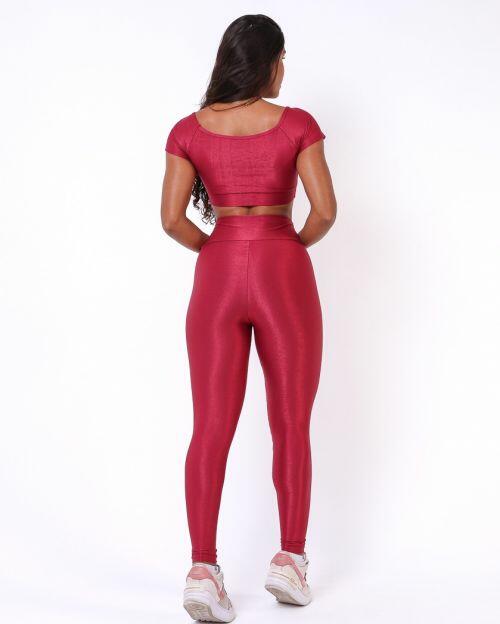Conjunto Calça Legging Básica Compressão + Top Manguinha