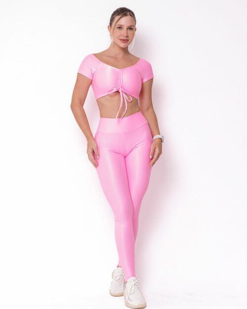 Conjunto Calça Legging Básica Compressão + Top Manguinha