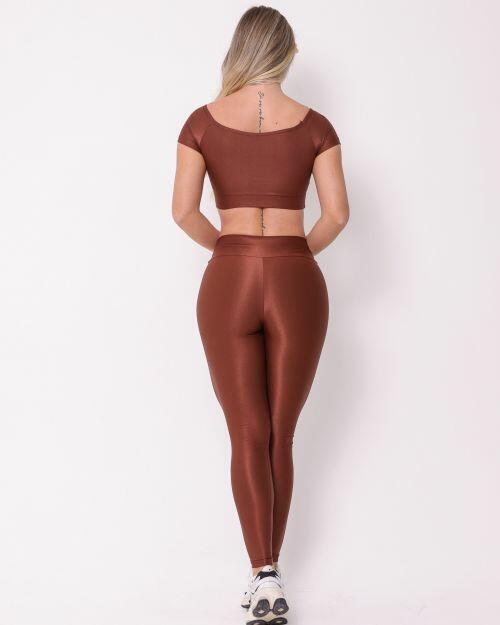 Conjunto Calça Legging Básica Compressão + Top Manguinha