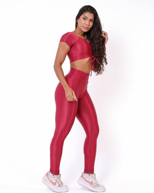 Conjunto Calça Legging Básica Compressão + Top Manguinha