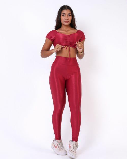 Conjunto Calça Legging Básica Compressão + Top Manguinha