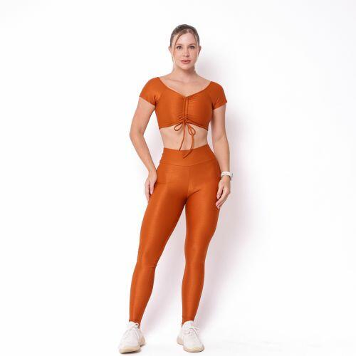 Conjunto Calça Legging Básica Compressão + Top Manguinha