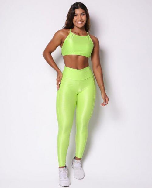 Conjunto Calça Legging Básica Bolso Compressão + Top Paula