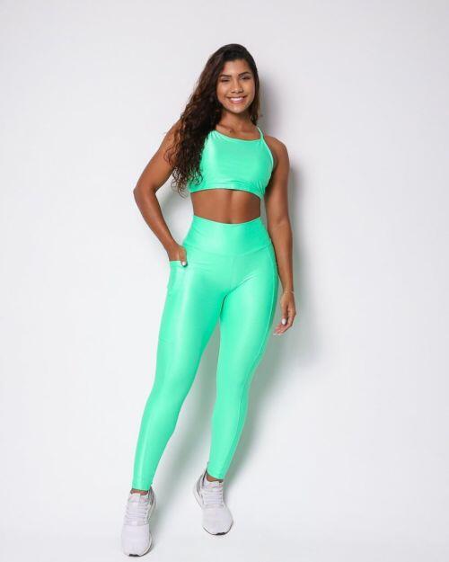 Conjunto Calça Legging Básica Bolso Compressão + Top Paula