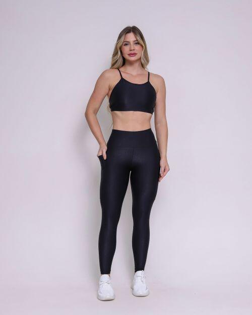 Conjunto Calça Legging Básica Bolso Compressão + Top Paula
