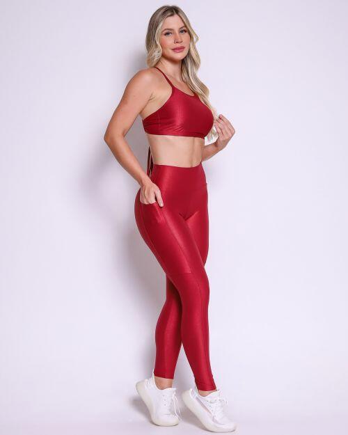 Conjunto Calça Legging Básica Bolso Compressão + Top Paula