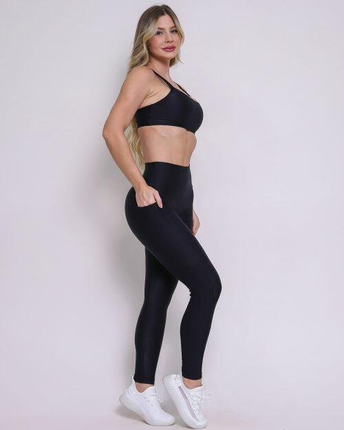 Conjunto Calça Legging Básica Bolso Compressão + Top Tai