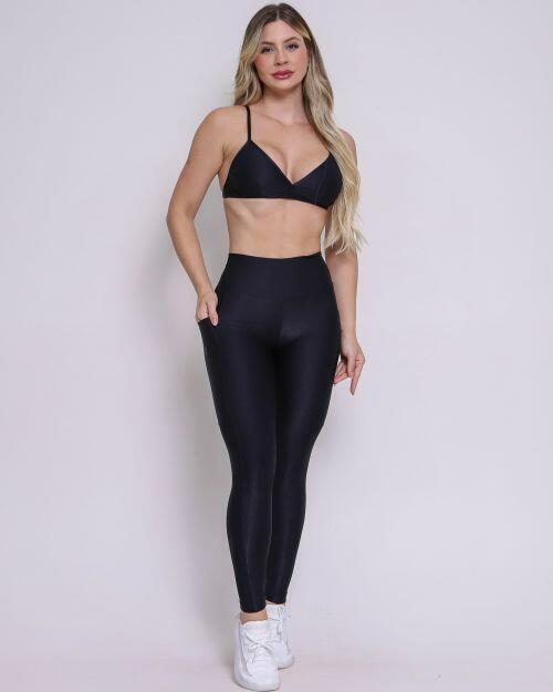Conjunto Calça Legging Básica Bolso Compressão + Top Rafa