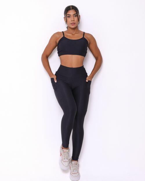 Conjunto Calça Legging Básica Bolso Compressão + Top Marta