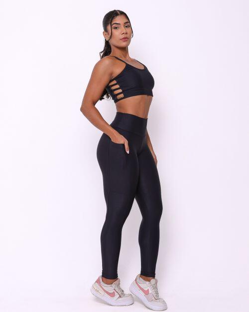 Conjunto Calça Legging Básica Bolso Compressão + Top Marta