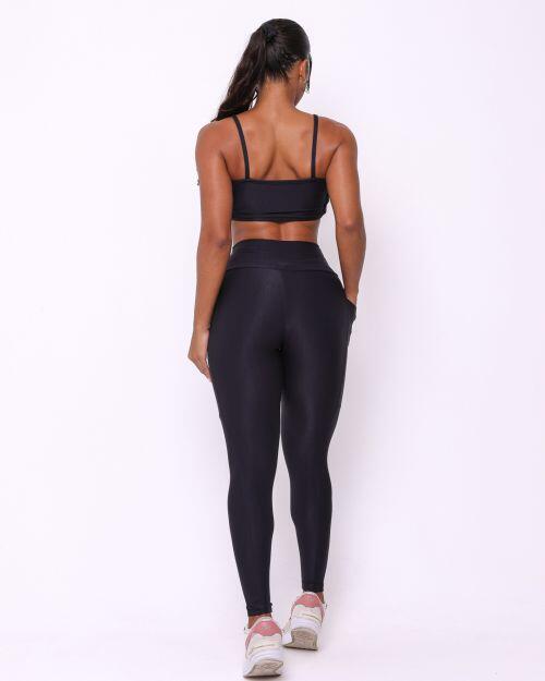 Conjunto Calça Legging Básica Bolso Compressão + Top Marta
