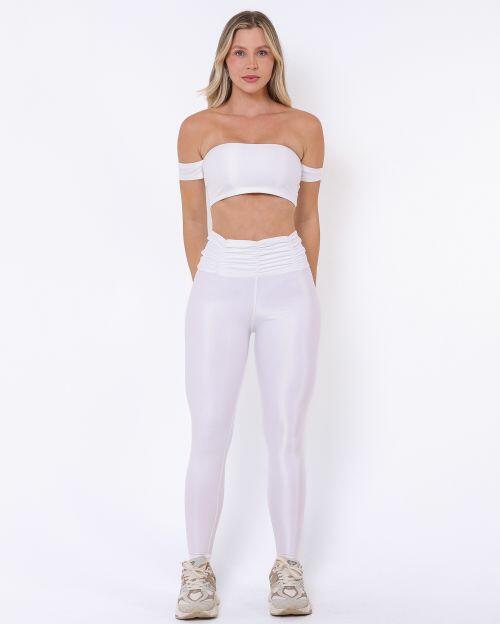 Conjunto Calça Básica Cós Franzido Compressão + Top Ciganinha