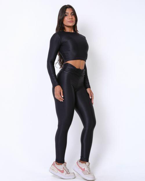 Conjunto Calça Básica Cós Franzido Compressão + Top Maria