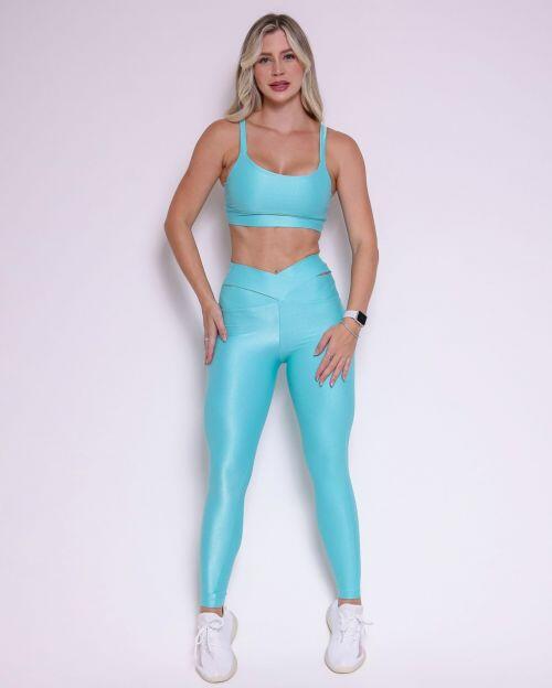 Conjunto Calça Legging Básica Cós Cruzado Compressão + Top Tai