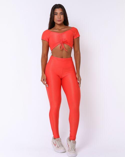 Conjunto Calça Legging Empina Vivo Cós Reto Compressão + Top Manguinha