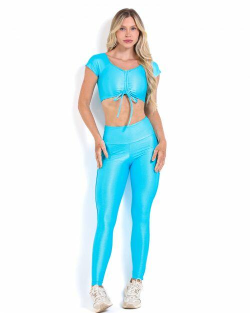 Conjunto Calça Legging Empina Vivo Cós Reto Compressão + Top Manguinha