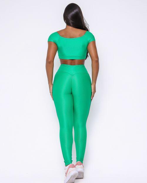 Conjunto Calça Legging Empina Vivo Cós Reto Compressão + Top Manguinha