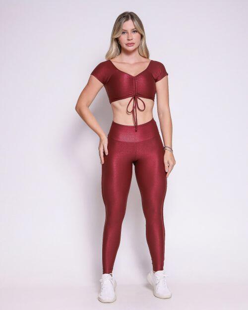 Conjunto Calça Legging Empina Vivo Cós Reto Compressão + Top Manguinha