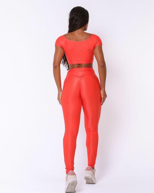 Conjunto Calça Legging Empina Vivo Cós Reto Compressão + Top Manguinha