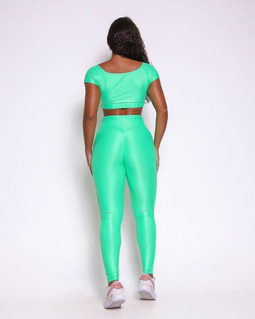 Conjunto Calça Legging Empina Vivo Cós Reto Compressão + Top Manguinha