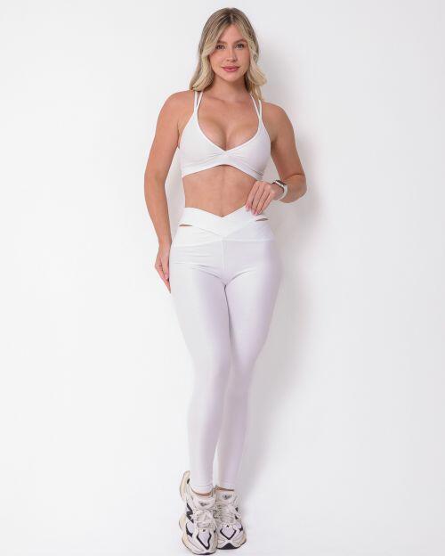 Conjunto Calça Legging Básica Cós Cruzado Compressão + Top Vivi