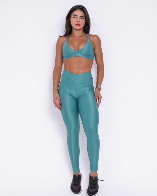 Conjunto Calça Legging Básica Cós Cruzado Compressão + Top Vivi