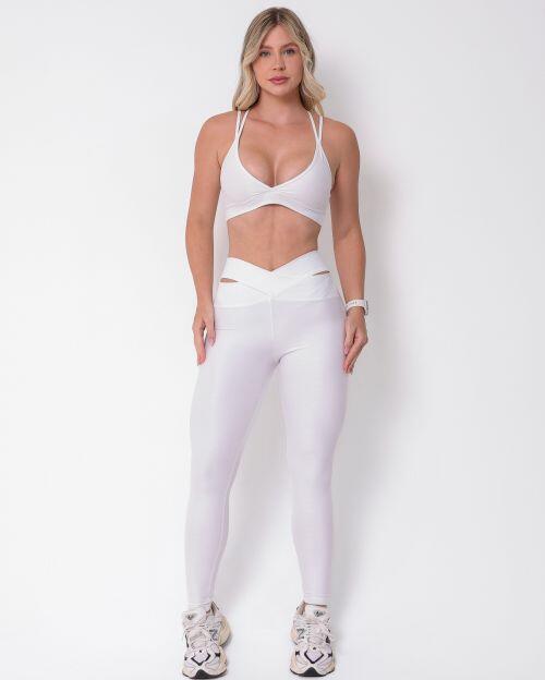 Conjunto Calça Legging Básica Cós Cruzado Compressão + Top Vivi
