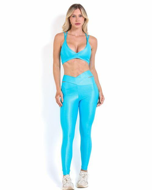 Conjunto Calça Legging Básica Cós Cruzado Compressão + Top Vivi