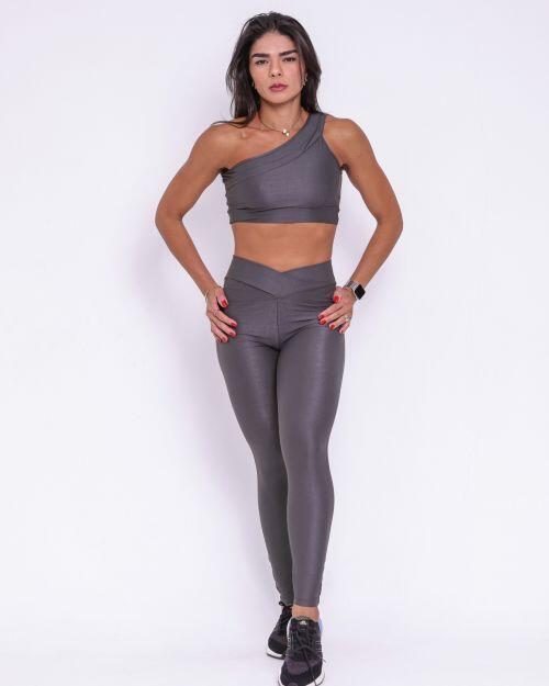 Conjunto Calça Legging Básica Cós Cruzado Compressão + Top Paloma