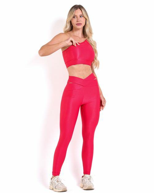 Conjunto Calça Legging Básica Cós Cruzado Compressão + Top Paloma