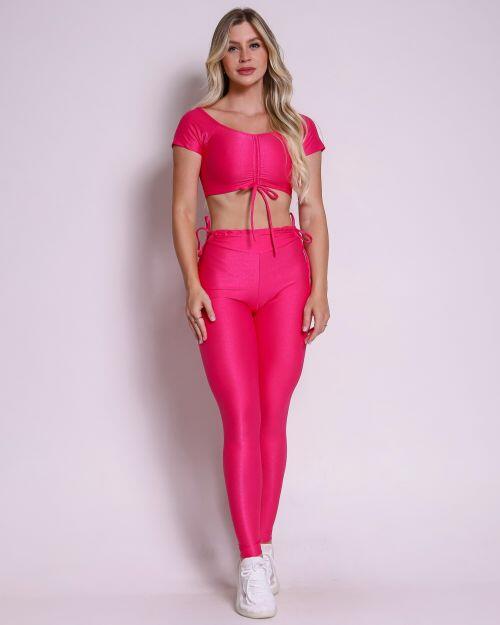 Conjunto Calça Empina Ajuste Compressão + Top Manguinha