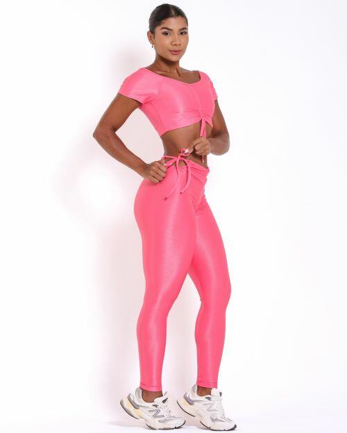 Conjunto Cal�a Empina Ajuste Compress�o + Top Manguinha