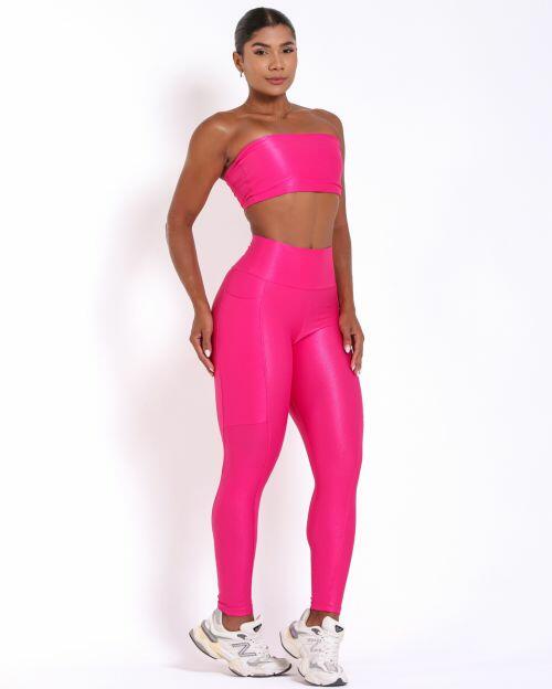 Conjunto Calça Legging Básica Bolso Compressão + Top Faixa