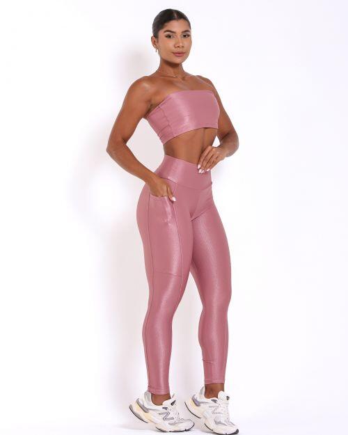 Conjunto Calça Legging Básica Bolso Compressão + Top Faixa