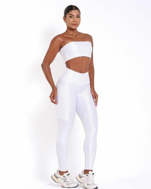 Conjunto Calça Legging Básica Bolso Compressão + Top Faixa