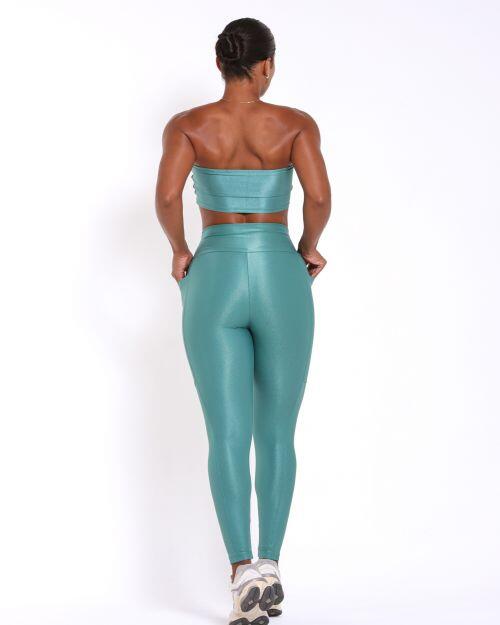 Conjunto Calça Legging Básica Bolso Compressão + Top Faixa