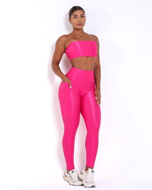 Conjunto Calça Legging Básica Bolso Compressão + Top Faixa