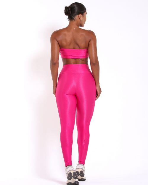 Conjunto Calça Legging Básica Bolso Compressão + Top Faixa